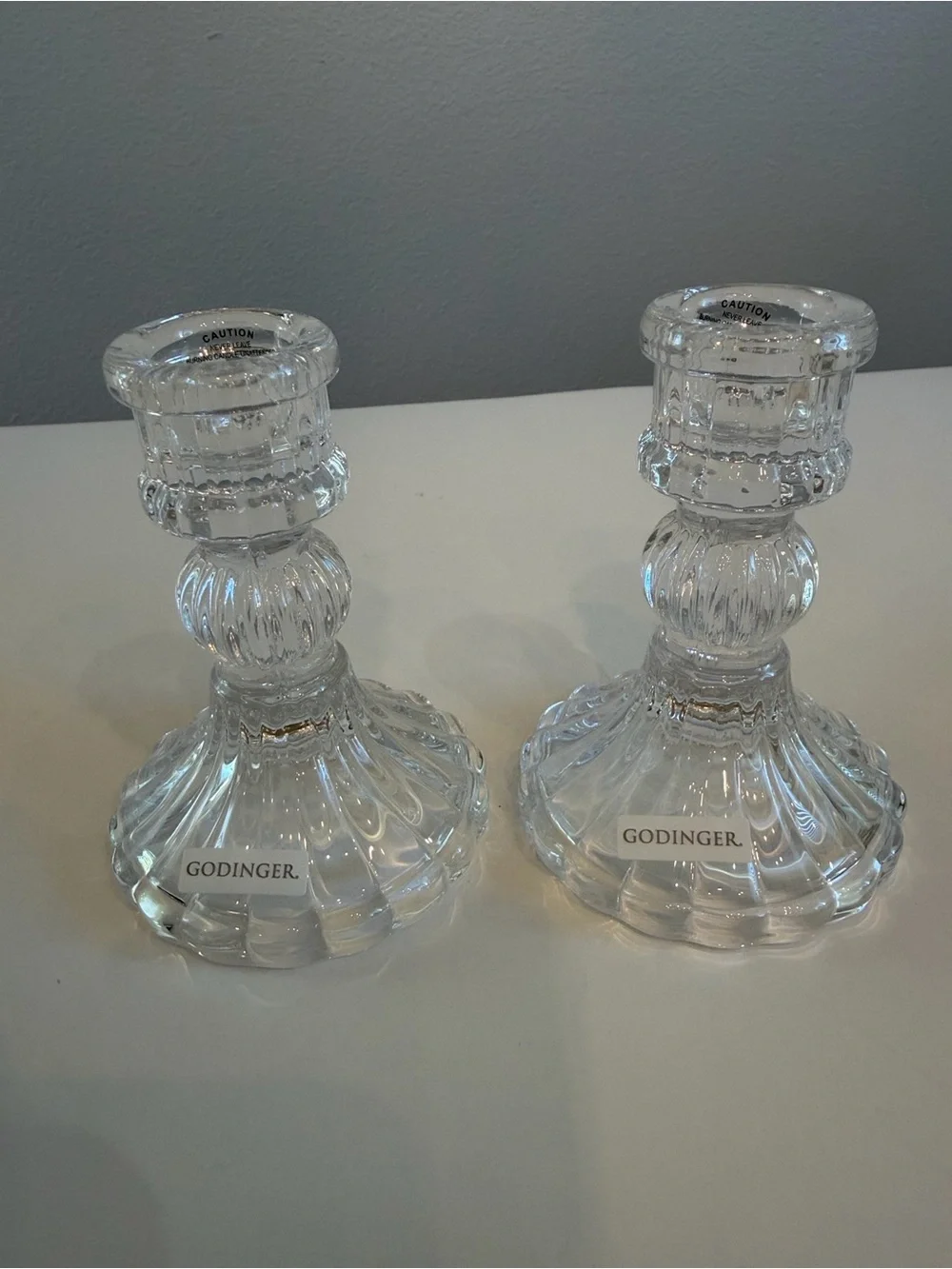Godinger Palladium Crystal 4” Candlesticks Set of 4 Two Pairs New in Box NIB